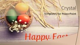  Presentation with easter basket - Amazing PPT theme having easter eggs in wicker basket top vie retro stylization backdrop and a lemonade colored foreground
