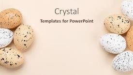  Presentation with greetings - PPT theme enhanced with easter-eggs-on-a-beige background and a cream colored foreground