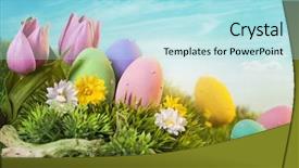  Presentation with easter - Presentation with easter-eggs-on-green-grass background and a light blue colored foreground