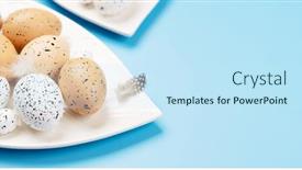  Presentation with quail - Presentation theme featuring easter-eggs-on-plate-over background and a sky blue colored foreground