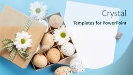  Presentation with greetings - Theme having easter-eggs-pack-and-flowers background and a sky blue colored foreground