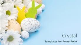  Presentation with blue flower - Slide set consisting of easter-eggs-rabbit-decor background and a sky blue colored foreground