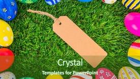  Presentation with coupon - Cool new slide deck with easter eggs sale coupon voucher tag on fresh green grass backdrop and a forest green colored foreground