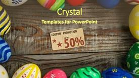  Presentation with coupon - Slide set featuring easter eggs sale coupon voucher tag on wooden background background and a tawny brown colored foreground