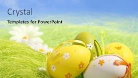  Presentation with sky blue - PPT layouts with easter-eggs-sitting-on-grass background and a light blue colored foreground