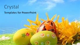  Presentation with sky blue - Beautiful presentation theme featuring easter-eggs-sitting-on-grass backdrop and a light blue colored foreground
