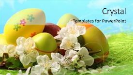  Presentation with sky blue - Theme enhanced with easter eggs sitting on grass field with blue sky background background and a arctic colored foreground