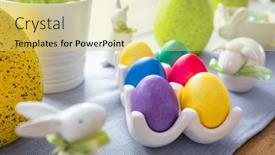  Presentation with easter - Colorful slide set enhanced with easter-eggs-with-bunnies backdrop and a yellow colored foreground