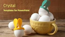  Presentation with decor - Slide deck enhanced with easter eggs with funny decor on wooden table background and a tawny brown colored foreground