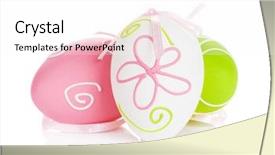  Presentation with white easter lily flowers - Beautiful presentation theme featuring easter eggs with ribbon isolated backdrop and a white colored foreground