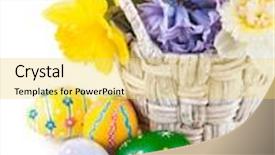  Presentation with easter basket - Slides having background yellow daffodils and blue background and a yellow colored foreground