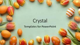  Presentation with tulip - Colorful slide deck enhanced with easter eggs with tulip flower backdrop and a soft green colored foreground