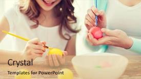  Presentation with mother child - Colorful PPT theme enhanced with easter family holiday and child backdrop and a lemonade colored foreground