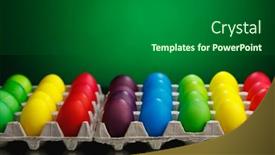  Presentation with multicolor - Audience pleasing PPT theme consisting of easter-festive-multicolor-eggs-carton backdrop and a dark gray colored foreground