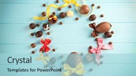  Presentation with sweets - Colorful PPT theme enhanced with easter frame with chocolate sweets backdrop and a light blue colored foreground