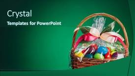  Presentation with easter basket - Colorful PPT theme enhanced with easter-gift-basket-with-multicolor backdrop and a forest green colored foreground