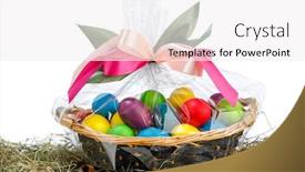  Presentation with easter basket - Cool new PPT layouts with easter-gift-basket-with-multicolor backdrop and a white colored foreground