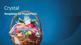  Presentation with easter basket - Audience pleasing presentation design consisting of easter-gift-basket-with-multicolor backdrop and a ocean colored foreground