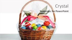  Presentation with easter basket - Amazing slide set having easter-gift-basket-with-multicolor backdrop and a sky blue colored foreground