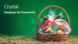  Presentation with easter basket - Slide set featuring easter-gift-basket-with-multicolor background and a ocean colored foreground