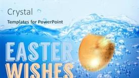  Presentation with easter - Cool new theme with easter greeting against golden eastern egg on white background backdrop and a cool aqua colored foreground