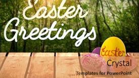 Presentation with abstract green forest - Presentation with easter greeting against green forest background and a  colored foreground