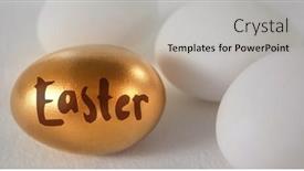  Presentation with easter - Beautiful PPT theme featuring easter greeting against white and golden easter eggs backdrop and a light gray colored foreground