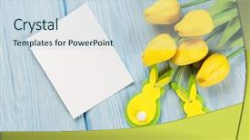  Presentation with tulips - Beautiful PPT theme featuring easter greeting card and yellow backdrop and a sky blue colored foreground
