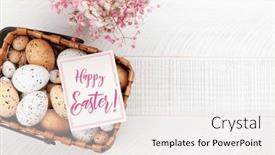  Presentation with easter basket - Slide set having easter-greeting-card-easter-eggs background and a white colored foreground