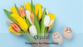  Presentation with blue tulip - PPT theme having easter-greeting-card-with-easter background and a light blue colored foreground