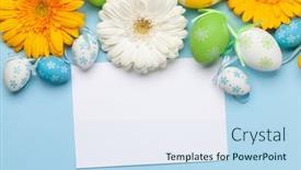  Presentation with card holiday flowers abstract - PPT theme consisting of easter-greeting-card-with-gerbera background and a sky blue colored foreground
