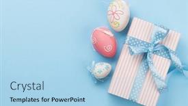  Presentation with greetings - PPT theme consisting of easter-greeting-card-with-gift background and a light blue colored foreground