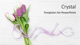  Presentation with white easter lily flowers - Slide deck enhanced with easter greeting card with tulip background and a  colored foreground