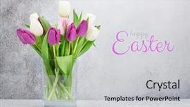  Presentation with card holiday flowers abstract - Amazing PPT theme having easter greeting card with tulip backdrop and a  colored foreground