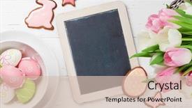  Presentation with greeting card - Cool new slides with easter greeting card with tulip backdrop and a soft green colored foreground