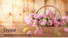  Presentation with easter basket - Colorful PPT layouts enhanced with easter holiday basket with pink backdrop and a coral colored foreground