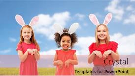  Presentation with happy holidays - Colorful presentation theme enhanced with easter-holidays-and-childhood-concept backdrop and a coral colored foreground