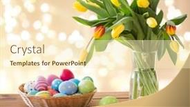  Presentation with flowers vase - Theme enhanced with easter-holidays-and-object-concept background and a cream colored foreground