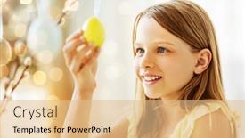  Presentation with happy holidays - PPT theme featuring easter-holidays-and-people-concept background and a coral colored foreground