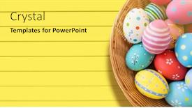  Presentation with easter basket - PPT theme consisting of easter-holidays-and-tradition-concept background and a yellow colored foreground