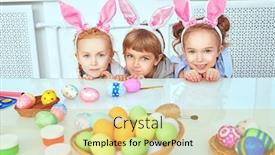  Presentation with happy holidays - PPT layouts featuring easter-holidays-happy-two-girls background and a yellow colored foreground