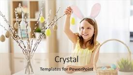  Presentation with happy holidays - Colorful theme enhanced with easter holidays and people concept backdrop and a lemonade colored foreground