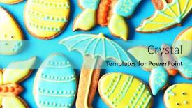  Presentation with gingerbread - Audience pleasing presentation design consisting of easter homemade gingerbread cookie over blue backdrop and a cyan colored foreground
