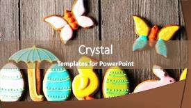  Presentation with gingerbread - Audience pleasing slide set consisting of easter homemade gingerbread cookie over wooden table backdrop and a coral colored foreground