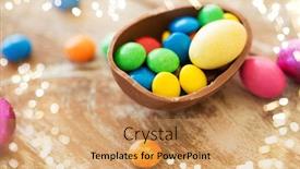  Presentation with confectionery - Beautiful PPT theme featuring easter-junk-food-confectionery backdrop and a coral colored foreground