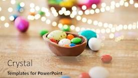  Presentation with confectionery - Amazing slide deck having easter-junk-food-confectionery backdrop and a coral colored foreground