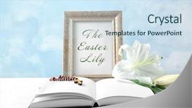  Presentation with easter lily - PPT theme having easter lily holy bible background and a sky blue colored foreground