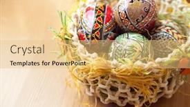  Presentation with easter basket - Audience pleasing slides consisting of easter-painted-colorful-eggs backdrop and a yellow colored foreground