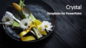  Presentation with black ceramic - Slide set featuring easter spring table dishware composition background and a wine colored foreground