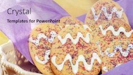  Presentation with tissue paper - Beautiful presentation theme featuring easter sugar cookies in a decorative ceramic dish with pastel colored tissue paper close-up with shallow dof backdrop and a light blue colored foreground